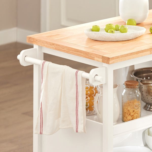 Küchenwagen mit Handtuchhalter und Holzplatte