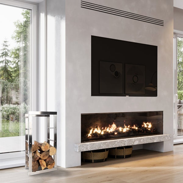 FLOORDIREKT Kaminholzregal Chios - Silber - Modernes Brennholzregal - für Innen und Außen - 40 x 80 x 25 cm
