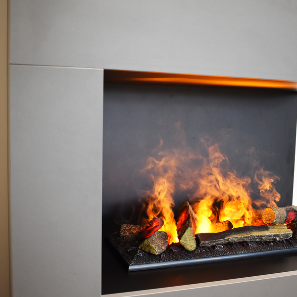 GLOW FIRE Elektrokamin 'Tucholsky Right Corner' | Wasserdampf Kamin mit OMC 600 inkl. Holz in schwarz  | HxBxT: 140x90x45 cm