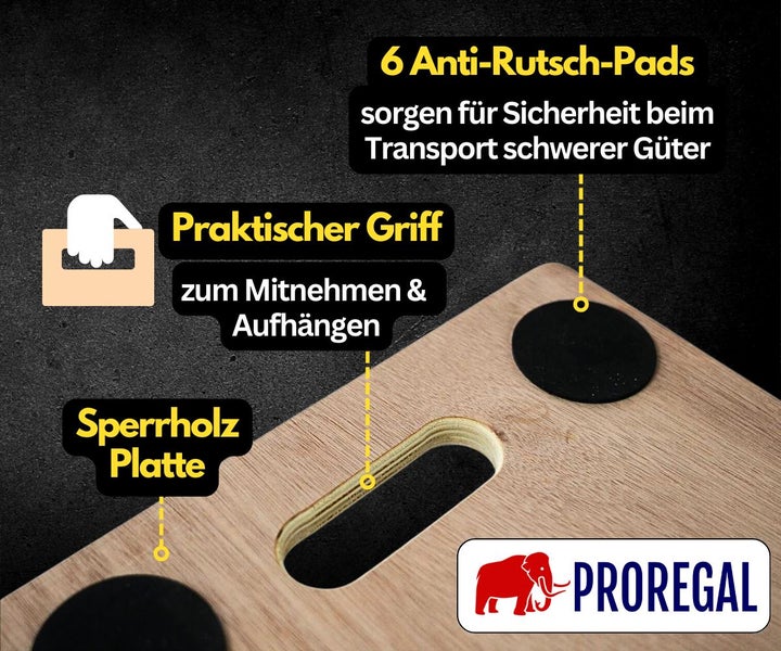 PROREGAL Mega Deal 4x Profi Transportroller mit 6 Rollen HxBxT 11 x 30 x 68 cm Traglast 300 kg Sperrholzplatte Braun