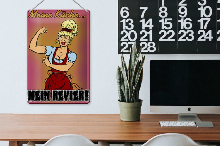 Blechschild Pinup 20x30cm Spruch Meine Küche mein Revier