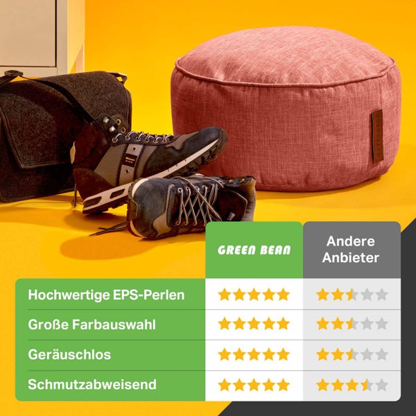 Green Bean Sitzsack-Hocker 45x25cm mit EPS-Perlen Füllung - Fußhocker Fußkissen Sitz-Pouf für Sitzsäcke - Bodenkissen für Kinder und Erwachsene - Fußablage Sitzkissen Sitzhocker Rot