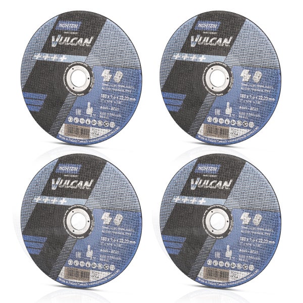Norton Vulcan Trennscheiben im Vierer-Set für Stahl und Edelstahl, 180 x 1,6 x 22,23 Millimeter.