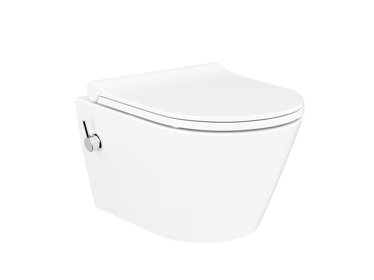 Dusch-WC Taharet Tiefspüler ohne Spülrand mit Hygienedusche weiß glänzend HygieneGlaze mit Soft Close WC-Sitz Kurzform 49cm