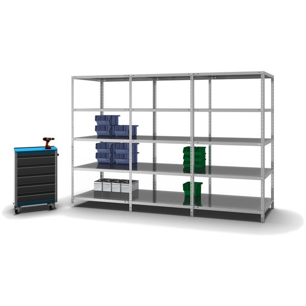 PROREGAL Fachbodenregal Schraubsystem Medium-Duty Grundregal HxBxT 200 x 100 x 80 cm 5 Ebenen Fachlast 200 kg Beidseitig Nutzbar Verzinkt