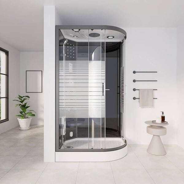 Home Deluxe - Dampfdusche BLACK PEARL - Maße 120 x 80 cm Rechts - inkl. Dampffunktion, Regendusche, Radio und Zubehör I Fertigdusche, Dusche, Duschtempel