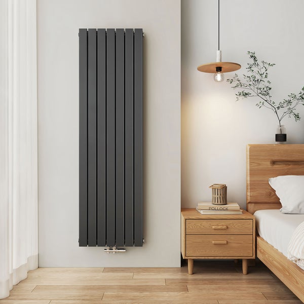 EMKE Designheizkörper Flach, Design Paneelheizkörper Vertikal, Doppellagig, Mittelanschluss, 180x54cm, 1949W, Anthrazit