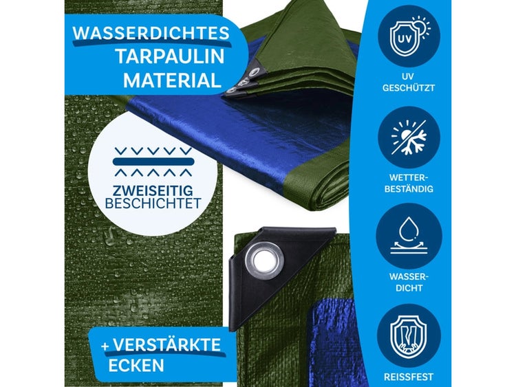 FLOORDIREKT Abdeckplane - Wasserdichte Plane - mit Ösen - Schutzplane - 80 g/m² - 4 x 6 m - Grün-Blau