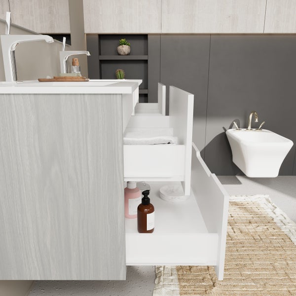 120cm Badmöbel Set – Doppelwaschtisch, 4 Auszüge,moderne Farbkombination | Magnolia