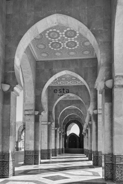 ESTAhome Fototapete Marrakecher Riad-Galerie Schwarz-Weiß - 1,86 x 2,79 m - 158824