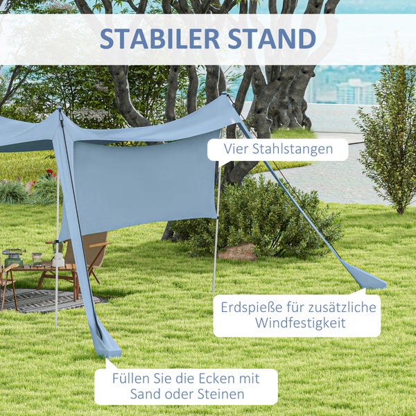 Outsunny Sonnenschutzdach, Sonnensegel Wasserdicht Wetterschutz mit Stahlstangen, Schaufel, Tragetasche, für Camping, Reisen, Picknicks 3 x 3 x 2 m, Blau