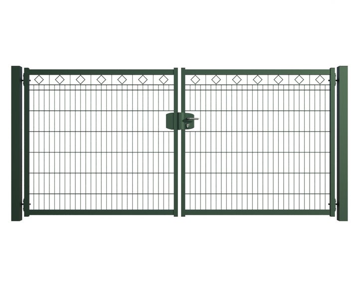 Doppelflügeltor aus Metall mit Gitter