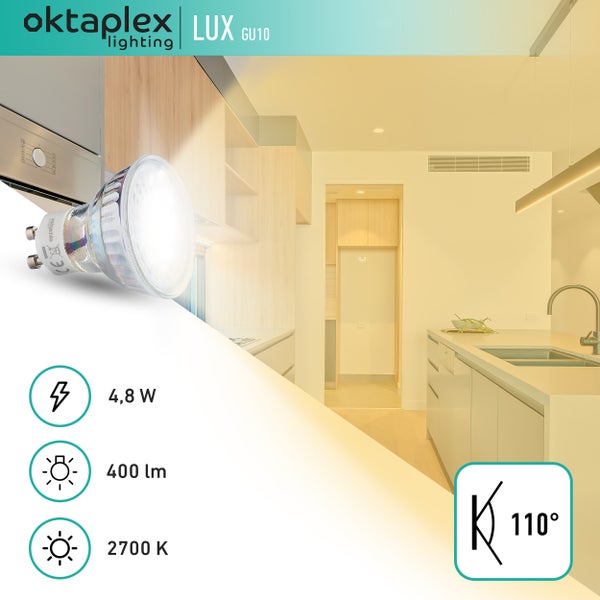 Oktaplex Lux GU10 6er Set LED Leuchtmittel 2700K Warmweiß 400lm 4,8W 230V