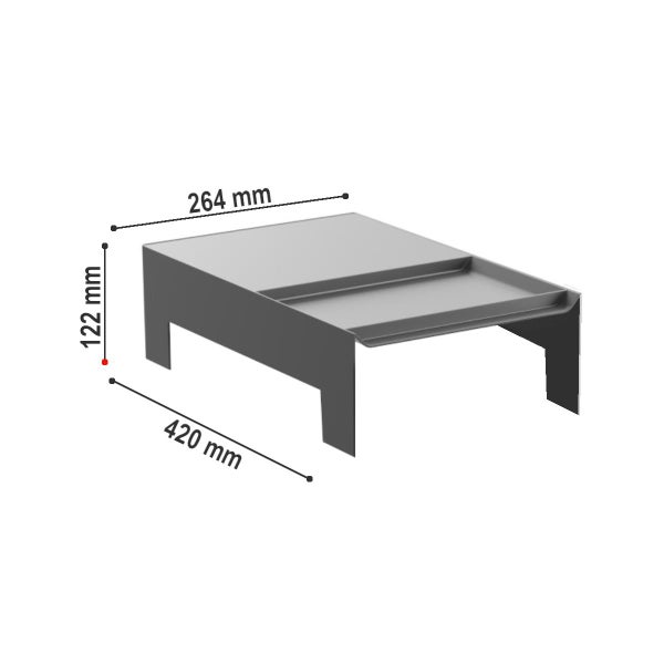 Ablageelement mit Maßen von 420 Millimeter Länge, 264 Millimeter Breite und 122 Millimeter Höhe.