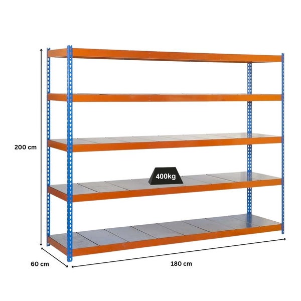 PROREGAL Schwerlastregal Big Metal Yeti Five HxBxT 200 x 180 x 60 cm Fachlast 400 kg Blau-Orange