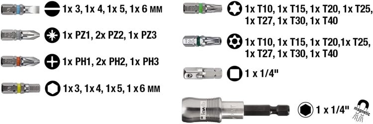 kwb Power Universelle Bit-Box-Set  32-tlg inkl. Bits, Schnellwechsel-Bithalter mit Magnet in stabiler Kunststoff-Box