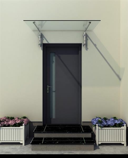 Glaswerk-Westfalen (L) 200x90 cm Klarglas Glasvordach inkl. Edelstahlhalter gebürstet