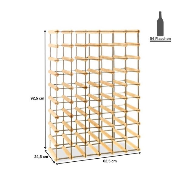PROREGAL Modulares Weinregal Vinotega Mod Metal HxBxT 92,5 x 62,5 x 24,5 cm 6 x 9 Flaschen Massives Kiefernholz Natur