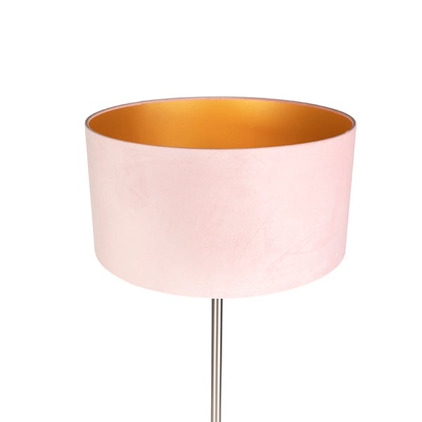 Stehlampe mit Lampenschirm aus Stoff und Metallgestell