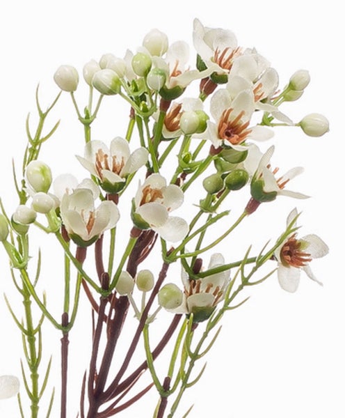Künstlicher Blütenball am Stiel mit grünen Knospen und violetten Akzenten.