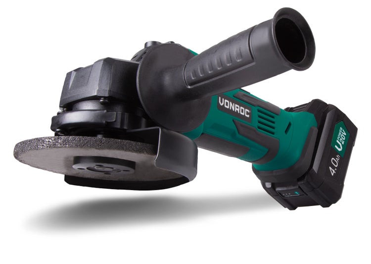 Winkelschleifer 20V, 115 mm - Komplettset mit 1x 4.0Ah Akku, Schnellladegerät, Seitengriff und Aufbewahrungstasche
