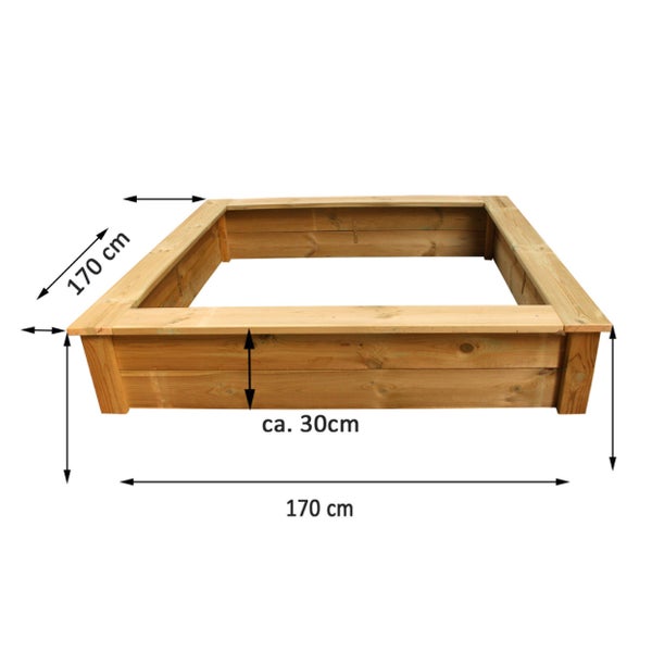 Sandkasten 170x170cm imprägniert Kinder Clamaro Massivholz Tannenholz