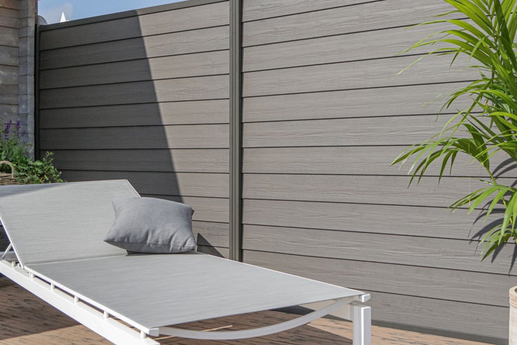GartenLand WPC Zaun Schwedenprofil ca. 180 x 180 cm Sichtschutz Steckzaun Anthrazit Holzstruktur Aluminium Anthrazit Ohne Pfosten