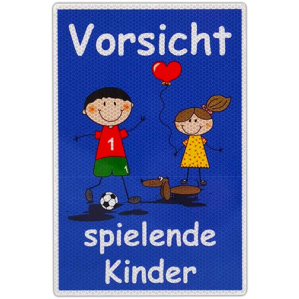 UvV Warnschild Vorsicht spielende Kinder 60 x 45 cm oder 30 x 20 cm reflektierend - hochwertiges Alu-Dibond Schild - Bedruckt mit reflektierender Folie - Gute Sichtbarkeit auch bei Dunkelheit / blau 30x20