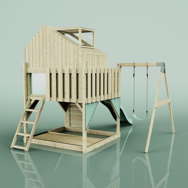 OutdoorToys Spielturm Madita aus Holz in Grün Kinderschaukel