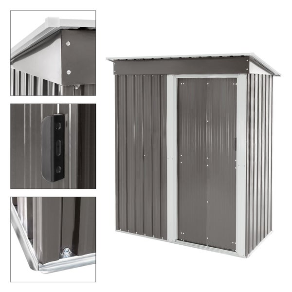 ML-Design Metall Gerätehaus M mit Pultdach, Schiebetür und Fundament, 2,1 m³, 150x184x76 cm, Hellgrau, Geräteschuppen aus Stahl, Geräumiges Gartenhaus Outdoor, Garten Schuppen klein Geräteschrank