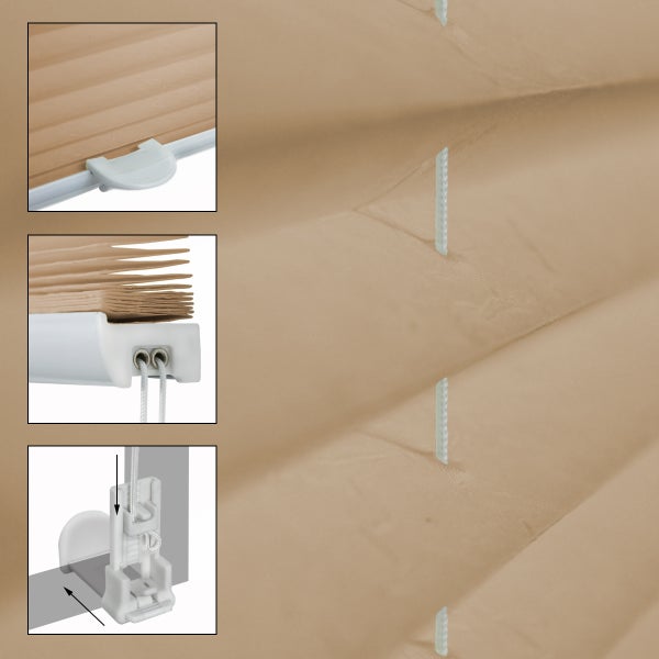 ECD Germany Plissee 65 x 200 cm - Creme - Klemmfix - EasyFix - ohne Bohren - Sonnen- und Sichtschutz - für Fenster und Tür - inkl. Befestigungsmaterial - Jalousie Faltrollo Fensterrollo Rollo
