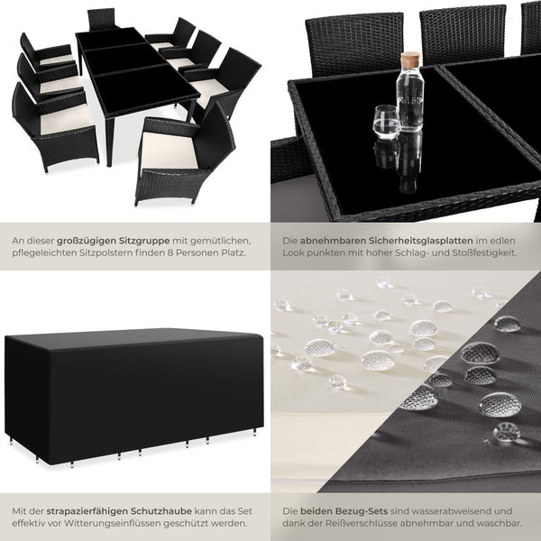 Rattan Sitzgruppe tectake Menorca 2 Bezugssets, inklusive Schutzhülle mit Aluminiumgestell schwarz