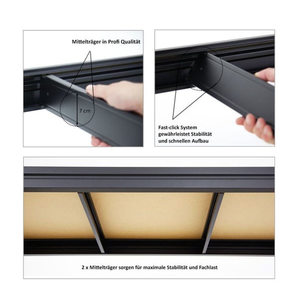 Detailansicht eines Regalsystems mit Mittelträger für maximale Stabilität
