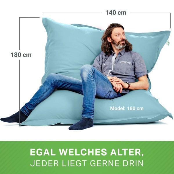Green Bean Indoor Sitzsack XXL 140x180cm 380 Liter Kinder & Erwachsene Bean Bag EPS Perlen Füllung Riesensitzsack Groß Liegekissen Sitzkissen - Aquamarin