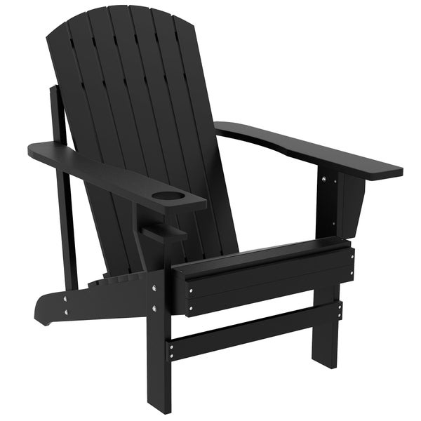 Outsunny Adirondack-Gartenstuhl mit Becherhalter Gartenliege Balkonstuhl Massivholz Schwarz 72,5 x 97 x 93 cm