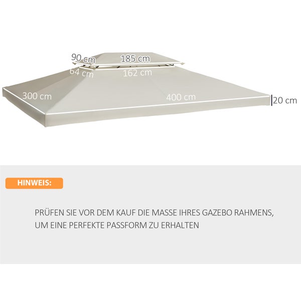 Outsunny Ersatzdach, Pavillondach für Metallpavillon,  4x3m, Polyester, Cremeweiß