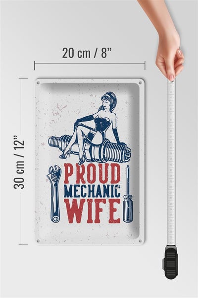 Blechschild Spruch Pinup Proud mechanic wife 20x30cm
