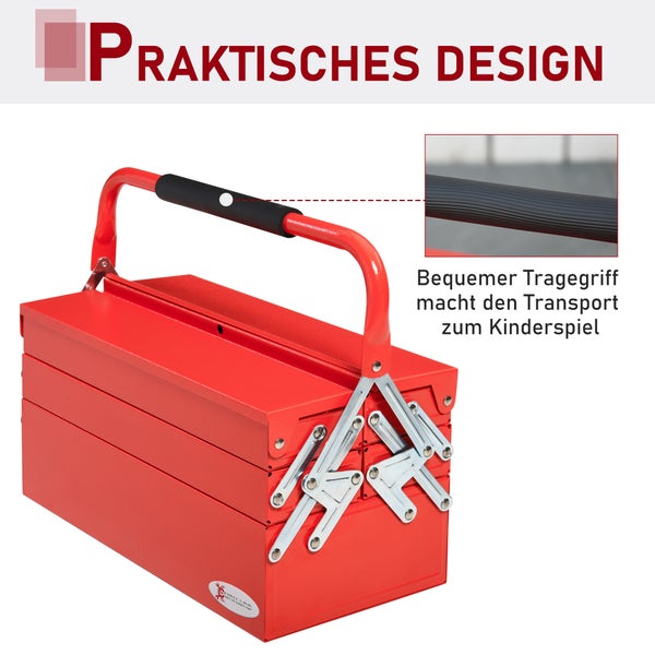 DURHAND, Werkzeugkasten, Werkzeugkoffer, 45L x 20B x 34,5H cm, Stahl (SPCC), Rot