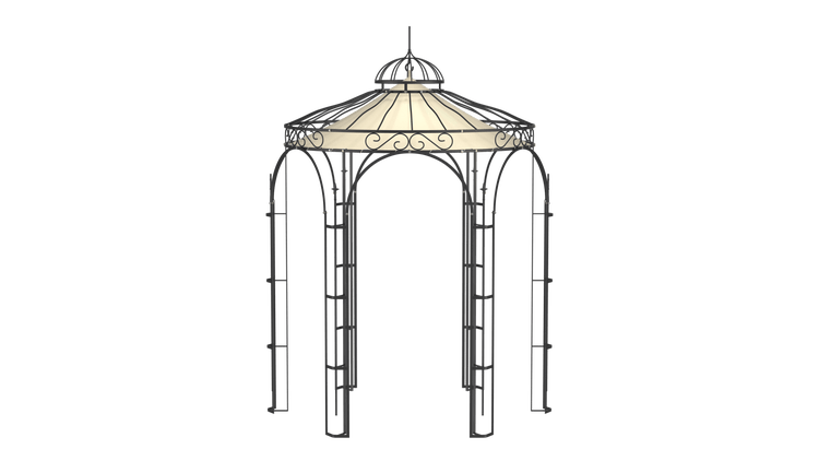 Pavillon ELEO Siena Ø 2,1 m schwarz - pulverbeschichtet | mit Dekorkugel und Sonnensegel ecru