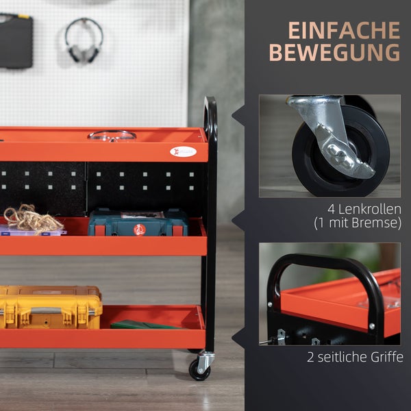 DURHAND, Werkstatt-Rollwagen, Werkzeugwagen, 75L x 35B x 80H cm, Stahl, Rot