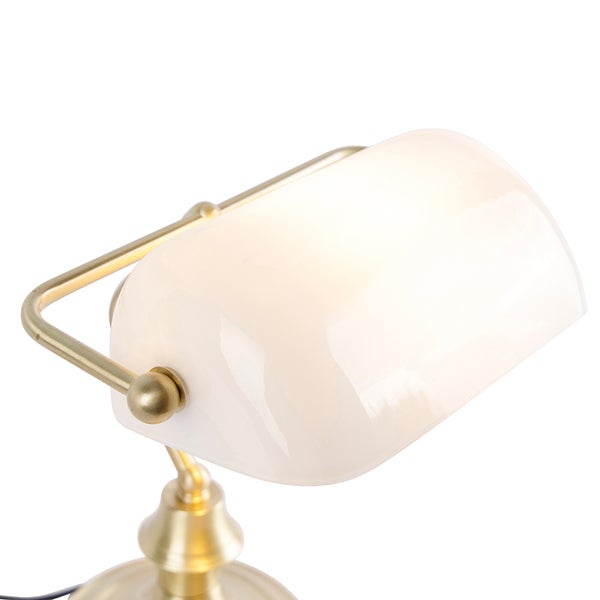 Tischleuchte mit Lampenschirm aus Glas und goldenem Gestell