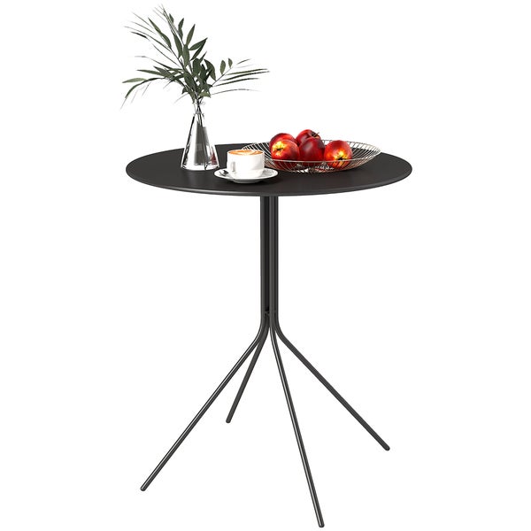 Outsunny Gartentisch klappbar Ø60 x 71 cm, Wetterfest Balkontisch aus Stahl, Rund Beistelltisch mit Fußpolster, Esstisch Outdoor, Campingtisch, Terrassentisch für Garten Terrasse Balkon Schwarz