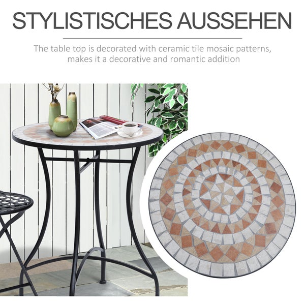 Outsunny Gartentisch Ø60 x H71cm, Wetterfest Balkontisch aus Metall, Esstisch Outdoor, Campingtisch Beistelltisch, rund Terrassentisch für Garten Terrasse Balkon Orange+Weiß