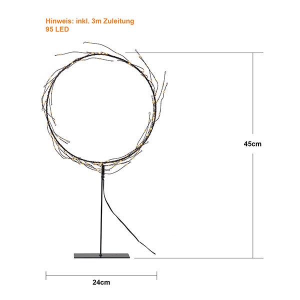 Dekorationsobjekt: Stehender Metallring mit LED-Beleuchtung, Höhe 45 cm, inklusive drei Meter Zuleitung