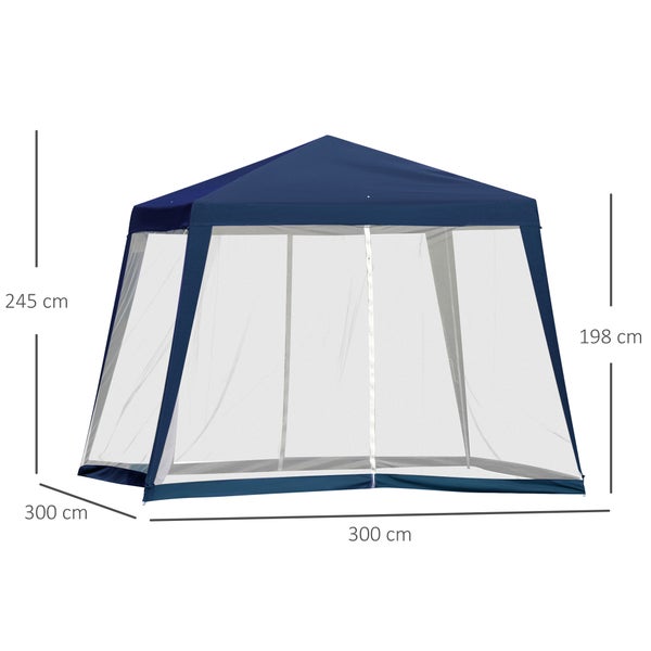 Outsunny Gartenpavillon Pavillon Festzelt Partyzelt wetterfest Zelt mit Moskitonetz Metall + Polyester Blau 3 x 3 m