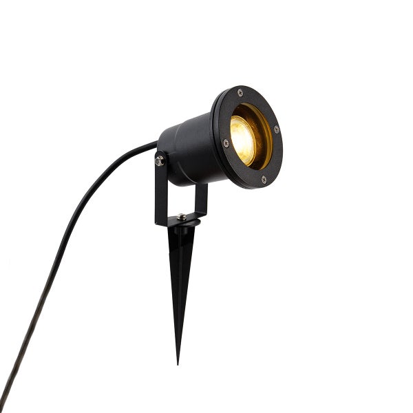 LED Gartenstrahler mit Erdspieß, schwenkbarer Leuchtenkopf, schwarz, für Außenbeleuchtung.