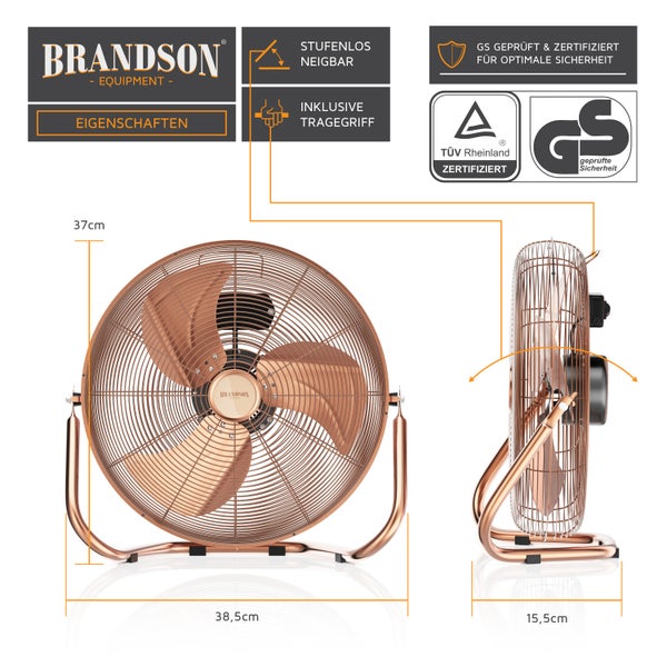 Brandson Windmaschine Retro Stil, Ventilator, Standventilator 30cm, Tischventilator Bodenventilator, hoher Luftdurchsatz robuster Stand