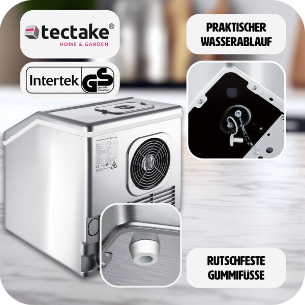 Eiswürfelmaschine tectake  inklusive Eiskorb und Eisschaufel für klare Eiswürfel, 2,2 l Wassertank silber