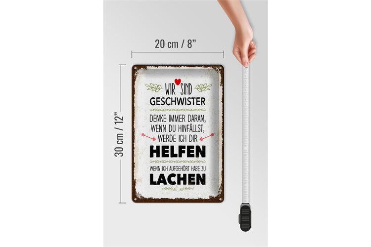 Blechschild Spruch Geschwister wir lachen helfen 20x30cm