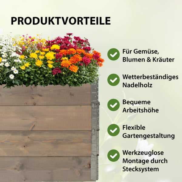 Hochbeet aus Holz 120x80x80 cm Palettenrahmen 4-teilig stapelbar Pflanzbeet Garten Balkon in grau